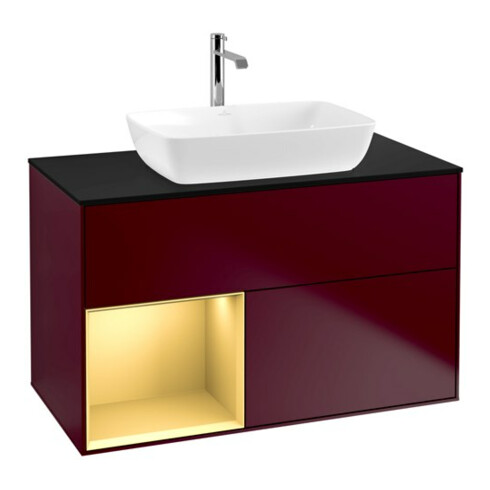V&B Meuble sous lavabo Finion 100, bleu, porte coulissante, laqué, poignée métal
