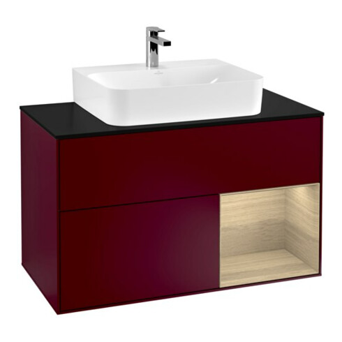 V&B Meuble sous lavabo Finion 100, bleu, porte droite, poignée métal