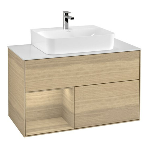 V&B Meuble sous-lavabo Finion 100, bleu, porte gauche, Oa ven