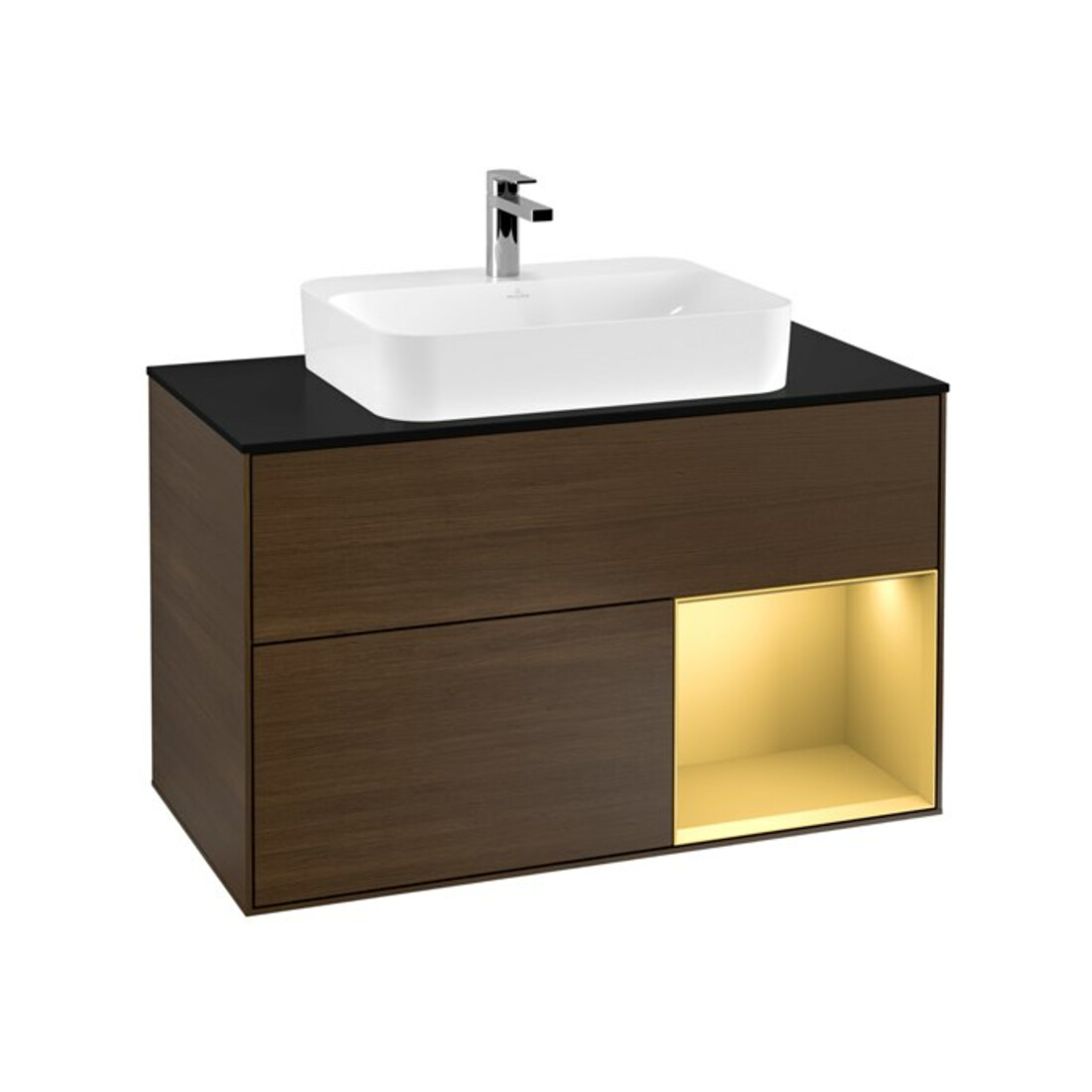 V&B Meuble sous-lavabo Finion 100, bleu, rangement réglable, chêne sauvage