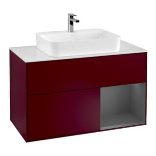 V&B Meuble sous-lavabo Finion 100 cm, Pl blanc mat, étagère droite anthracite mat, Peo mat