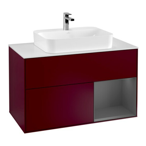 V&B Meuble sous-lavabo Finion 100 cm, Pl blanc mat, étagère droite anthracite mat, Peo mat