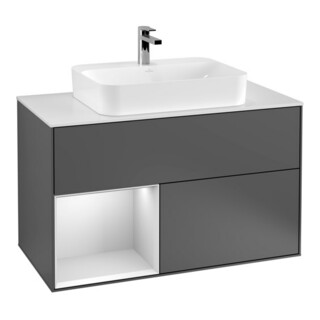 V&B Meuble sous lavabo Finion 100, éclairage mural, Anthracite, Lacqué, gauche