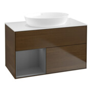 V&B Meuble sous-lavabo Finion 100, éclairage mural, anthracite, laqué, veinage bois