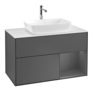 V&B Meuble sous lavabo Finion 100, éclairage mural, anthracite m
