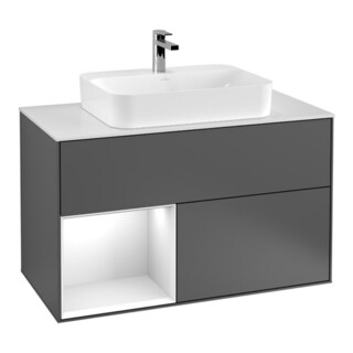 V&B Meuble sous lavabo Finion 100, éclairage mural, anthracite m.
