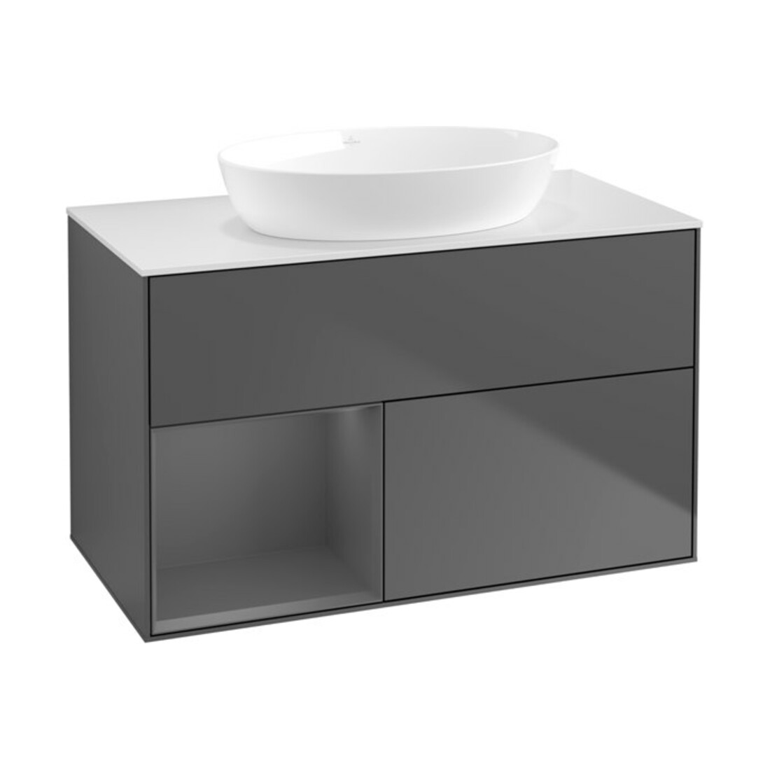 V&B Meuble sous lavabo Finion 100, éclairage mural, anthracite m