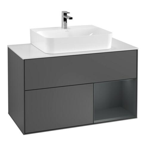 V&B Meuble sous lavabo Finion 100, éclairage mural, anthracite mat
