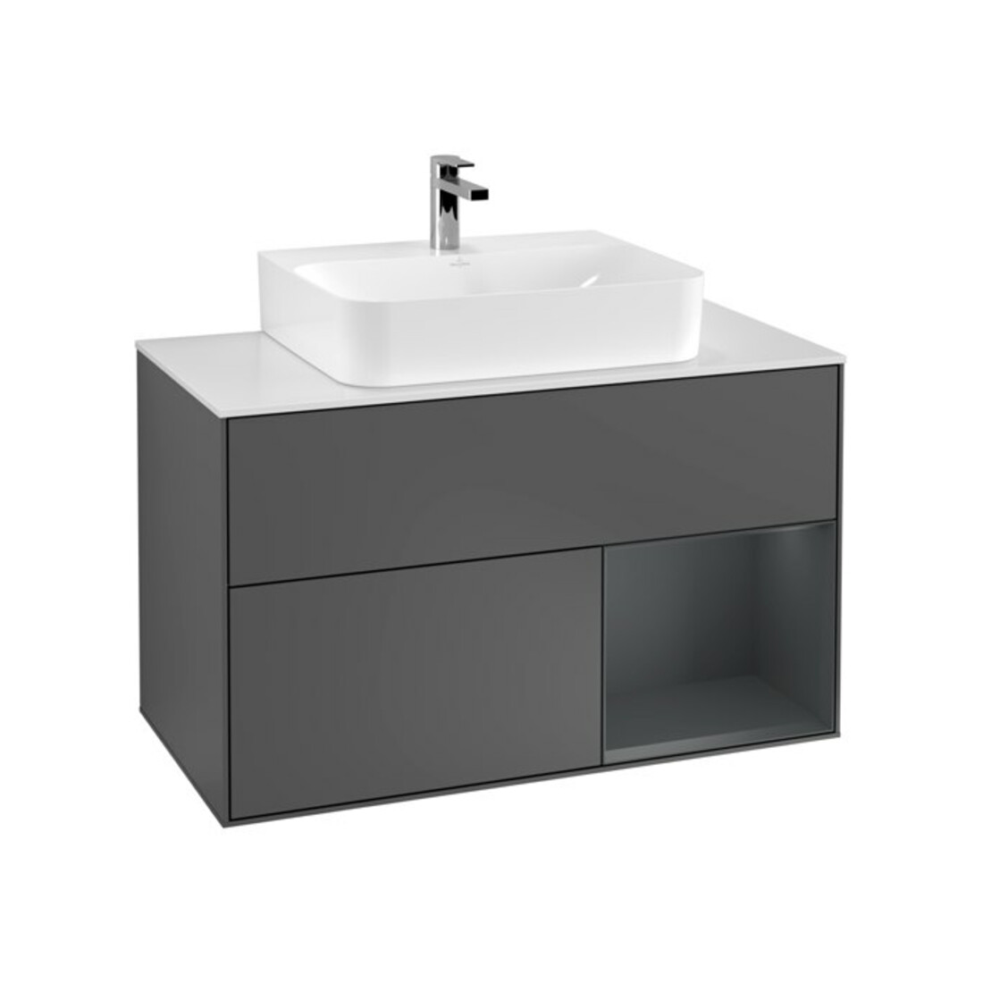 V&B Meuble sous lavabo Finion 100, éclairage mural, anthracite mat