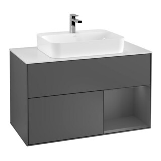 V&B Meuble sous lavabo Finion 100, éclairage mural, anthracite mat