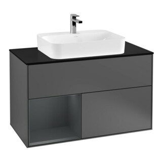 V&B Meuble sous lavabo Finion 100, éclairage mural, anthracite mat