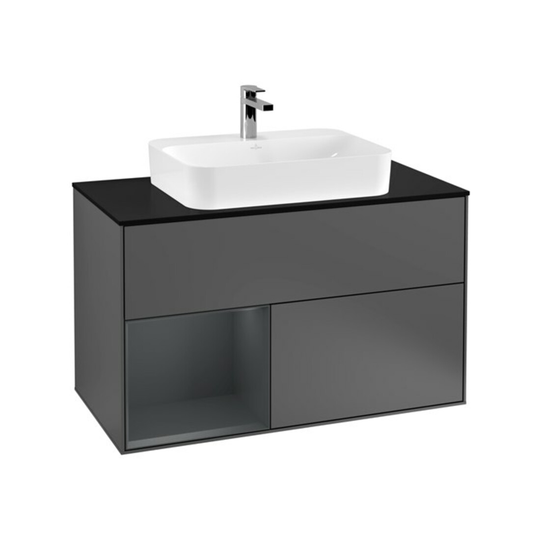 V&B Meuble sous lavabo Finion 100, éclairage mural, anthracite mat