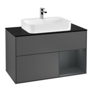 V&B Meuble sous lavabo Finion 100, éclairage mural, anthracite mat
