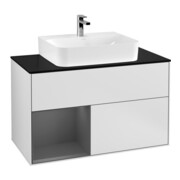V&B Meuble sous lavabo Finion 100, éclairage mural, anthracite mat, blanc mat, gauche