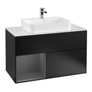 V&B Meuble sous lavabo Finion 100, éclairage mural, anthracite mat, blanc mat, gauche