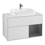 V&B Meuble sous lavabo Finion 100, éclairage mural, anthracite mat, blanc mat laqué