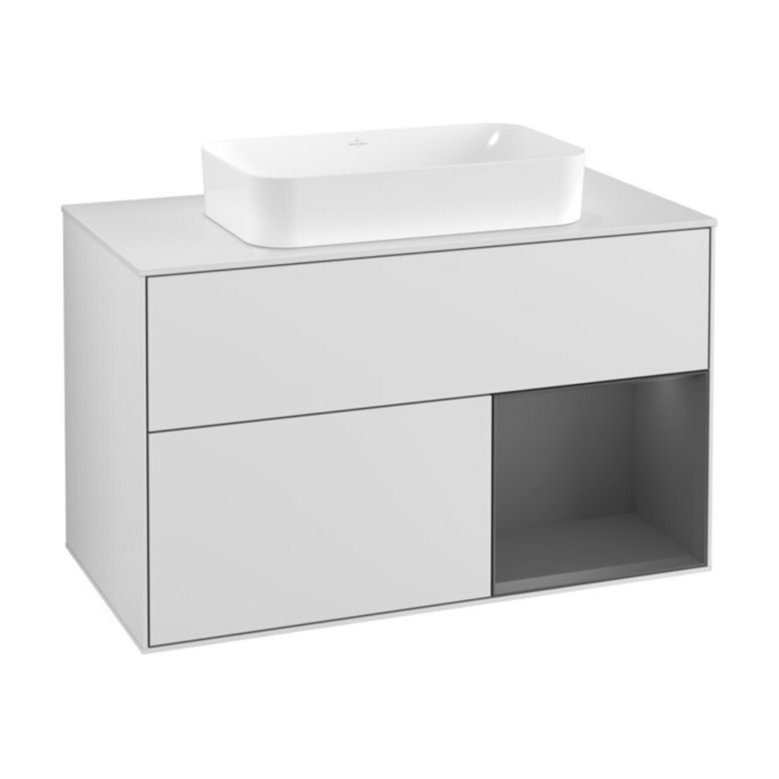 V&B Meuble sous lavabo Finion 100, éclairage mural, anthracite mat, blanc mat laqué