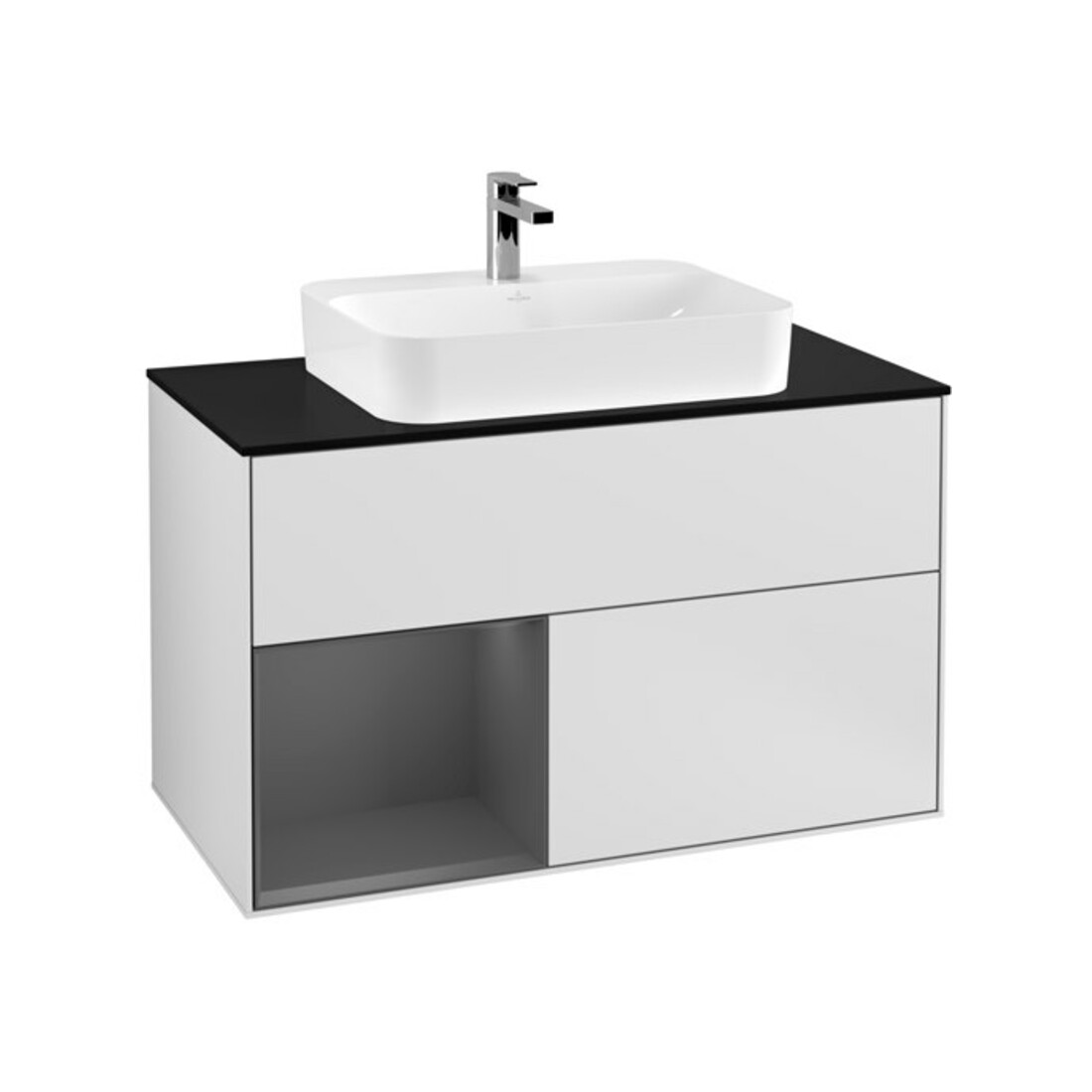 V&B Meuble sous lavabo Finion 100, éclairage mural, anthracite mat, blanc mat laqué