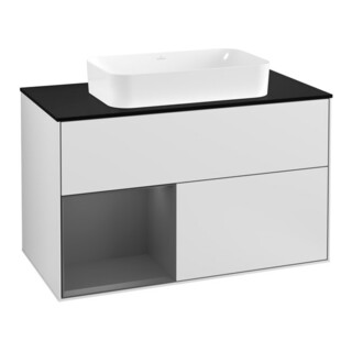 V&B Meuble sous lavabo Finion 100, éclairage mural, anthracite mat, blanc mat, laqué