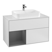 V&B Meuble sous lavabo Finion 100, éclairage mural, anthracite mat, blanc mat laqué, côté gauche