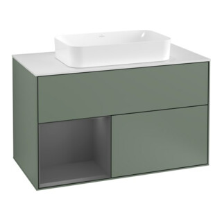 V&B Meuble sous lavabo Finion 100, éclairage mural, anthracite mat, huile mat laqué