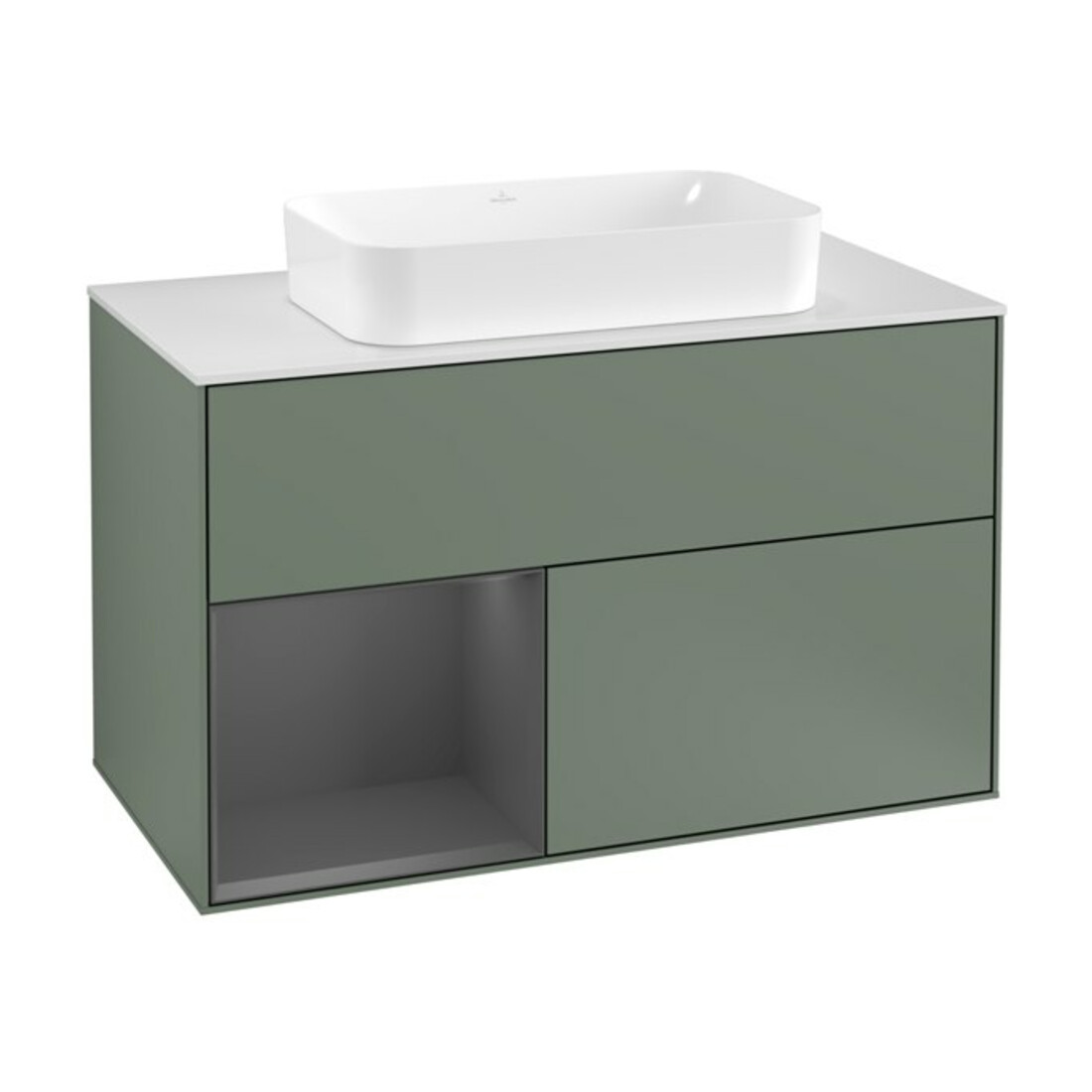 V&B Meuble sous lavabo Finion 100, éclairage mural, anthracite mat, huile mat laqué