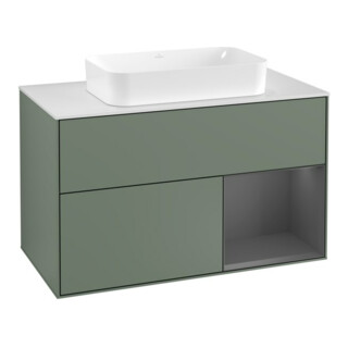V&B Meuble sous lavabo Finion 100, éclairage mural, anthracite mat, laqué