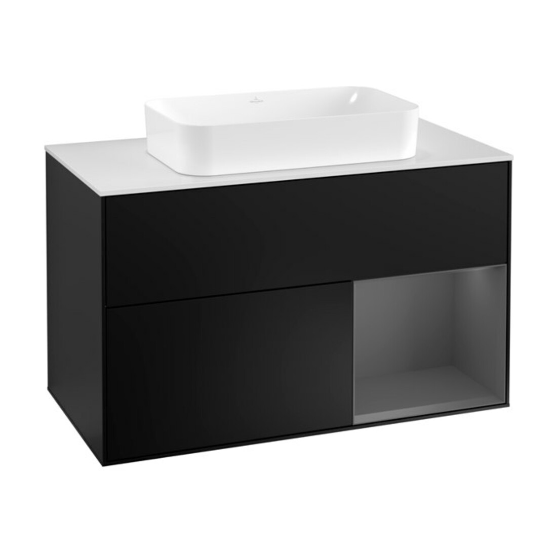 V&B Meuble sous lavabo Finion 100, éclairage mural, anthracite mat, laqué bleu mat