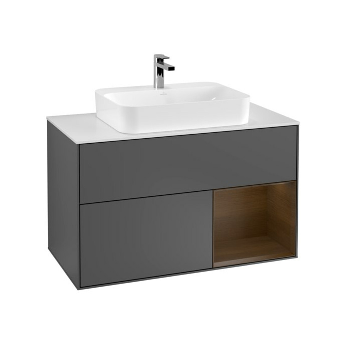 V&B Meuble sous-lavabo Finion 100, éclairage mural, anthracite, placage bois, mat