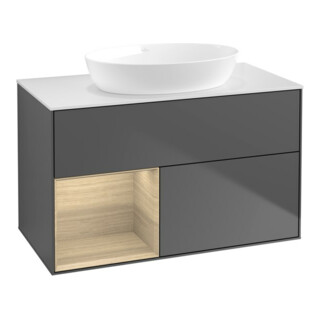 V&B Meuble sous lavabo Finion 100, éclairage mural, blanc, anthracite