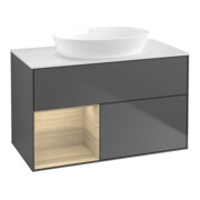 V&B Meuble sous lavabo Finion 100, éclairage mural, blanc, anthracite