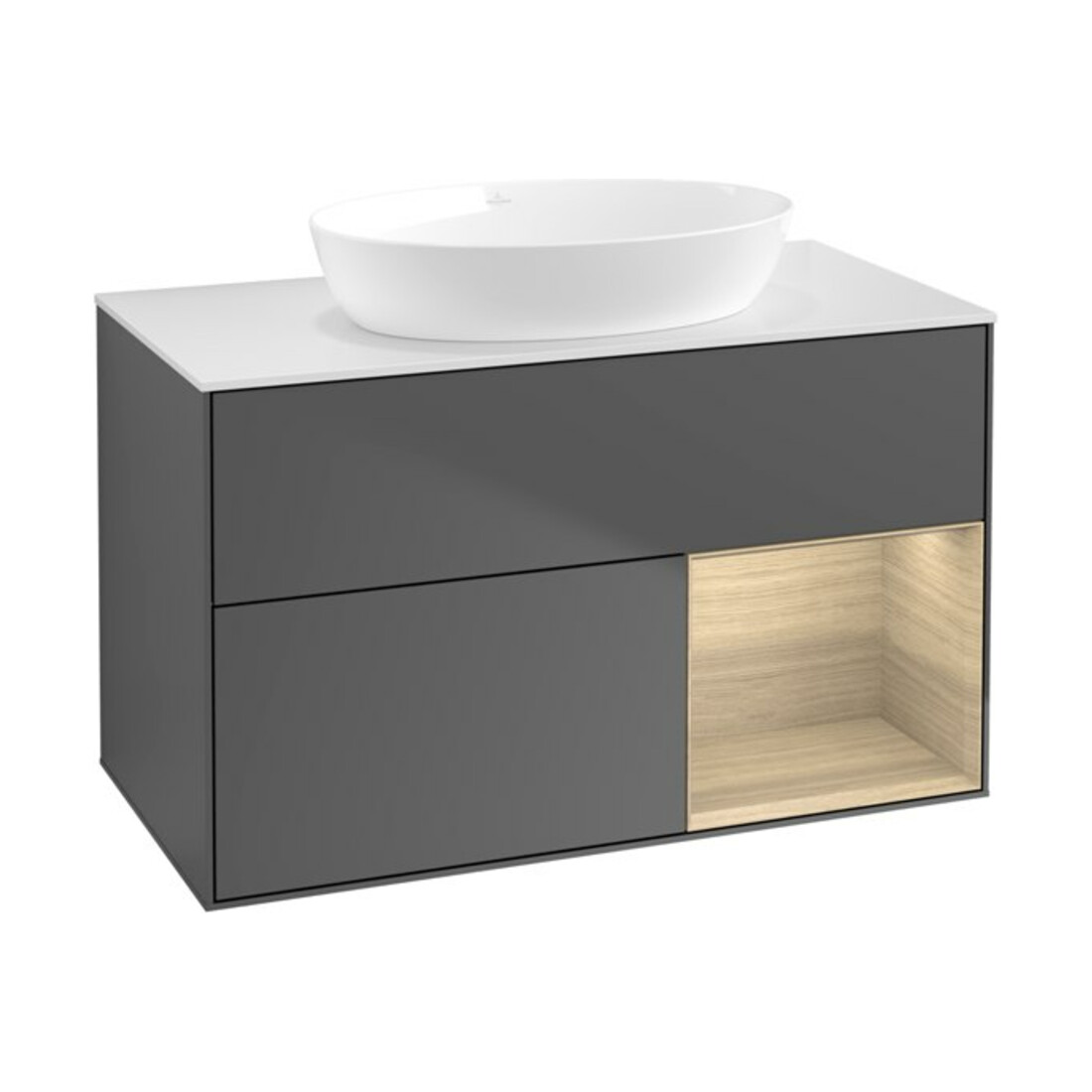 V&B Meuble sous-lavabo Finion 100, éclairage mural, blanc, anthracite