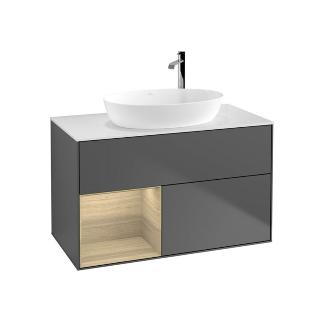 V&B Meuble sous lavabo Finion 100, éclairage mural, blanc, anthracite