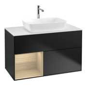 V&B Meuble sous lavabo Finion 100, éclairage mural, blanc, avec rangement, laqué bleu