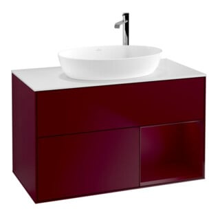 V&B Meuble sous lavabo Finion 100, éclairage mural, blanc, avec rangement Peo m Lac, Peo m