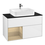 V&B Meuble sous lavabo Finion 100, éclairage mural, blanc brillant-1