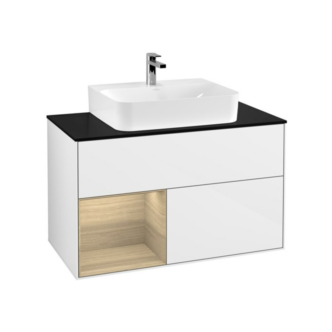 V&B Meuble sous lavabo Finion 100, éclairage mural, blanc brillant