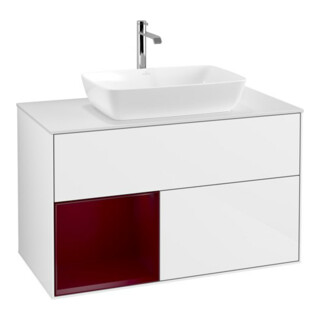 V&B Meuble sous lavabo Finion 100, éclairage mural, blanc brillant