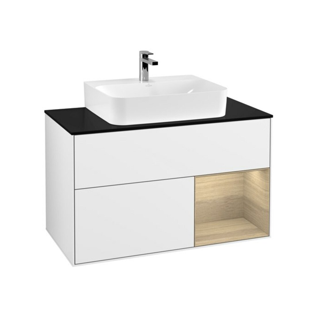 V&B Meuble sous lavabo Finion 100, éclairage mural, blanc brillant