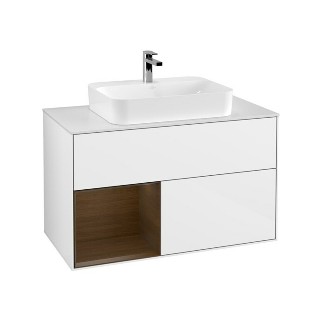 V&B Meuble sous lavabo Finion 100, éclairage mural, blanc brillant