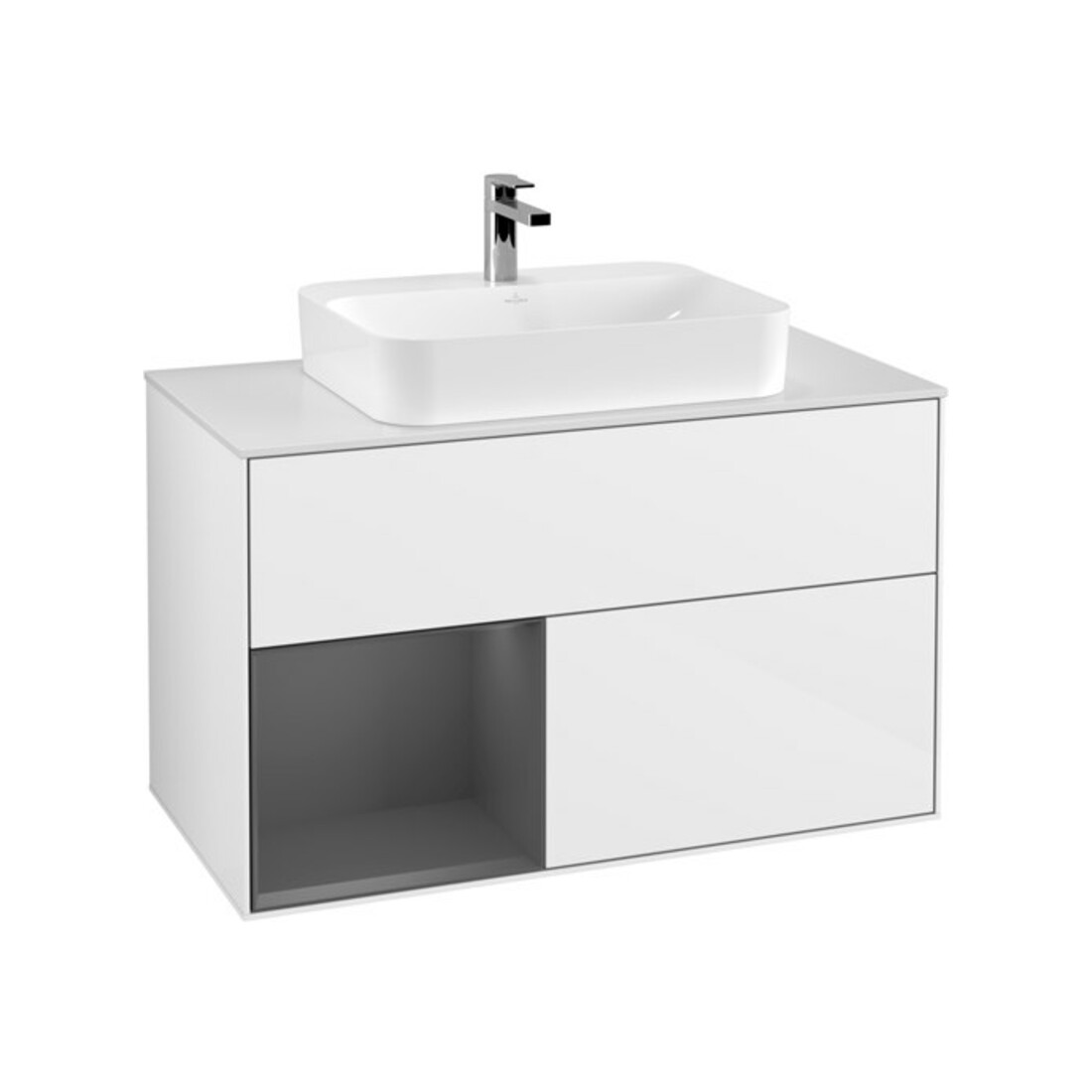 V&B Meuble sous lavabo Finion 100, éclairage mural, blanc brillant
