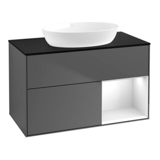 V&B Meuble sous lavabo Finion 100, éclairage mural, blanc brillant, anthracite m