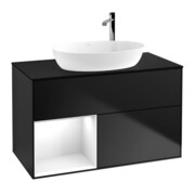 V&B Meuble sous lavabo Finion 100, éclairage mural, blanc brillant, bleu mat brillant