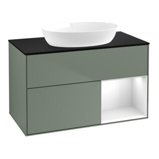 V&B Meuble sous lavabo Finion 100, éclairage mural, blanc brillant, huile mat brillant