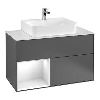 V&B Meuble sous lavabo Finion 100, éclairage mural, blanc brillant Lac