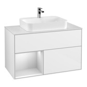 V&B Meuble sous lavabo Finion 100, éclairage mural, blanc brillant lacqué