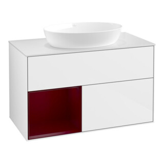 V&B Meuble sous-lavabo Finion 100, éclairage mural, blanc brillant, laqué