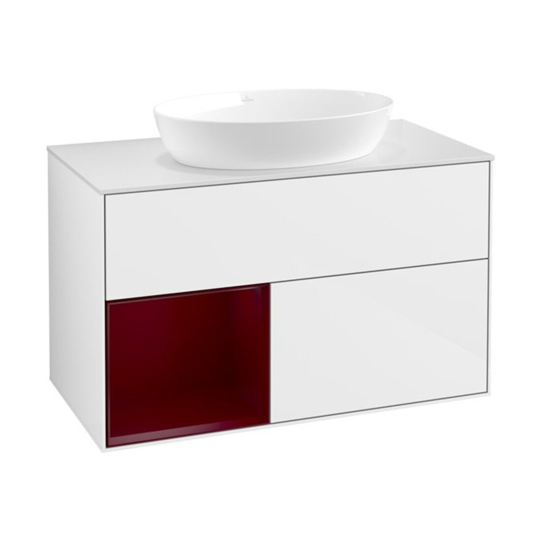 V&B Meuble sous-lavabo Finion 100, éclairage mural, blanc brillant, laqué
