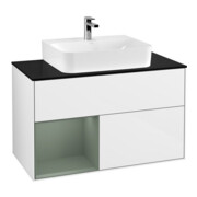 V&B Meuble sous lavabo Finion 100, éclairage mural, blanc brillant laqué