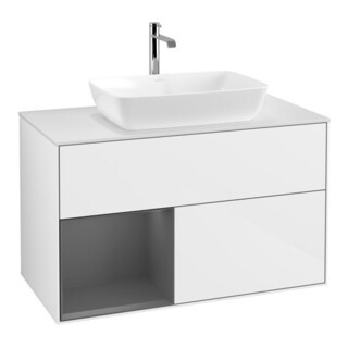 V&B Meuble sous lavabo Finion 100, éclairage mural, blanc brillant, laqué